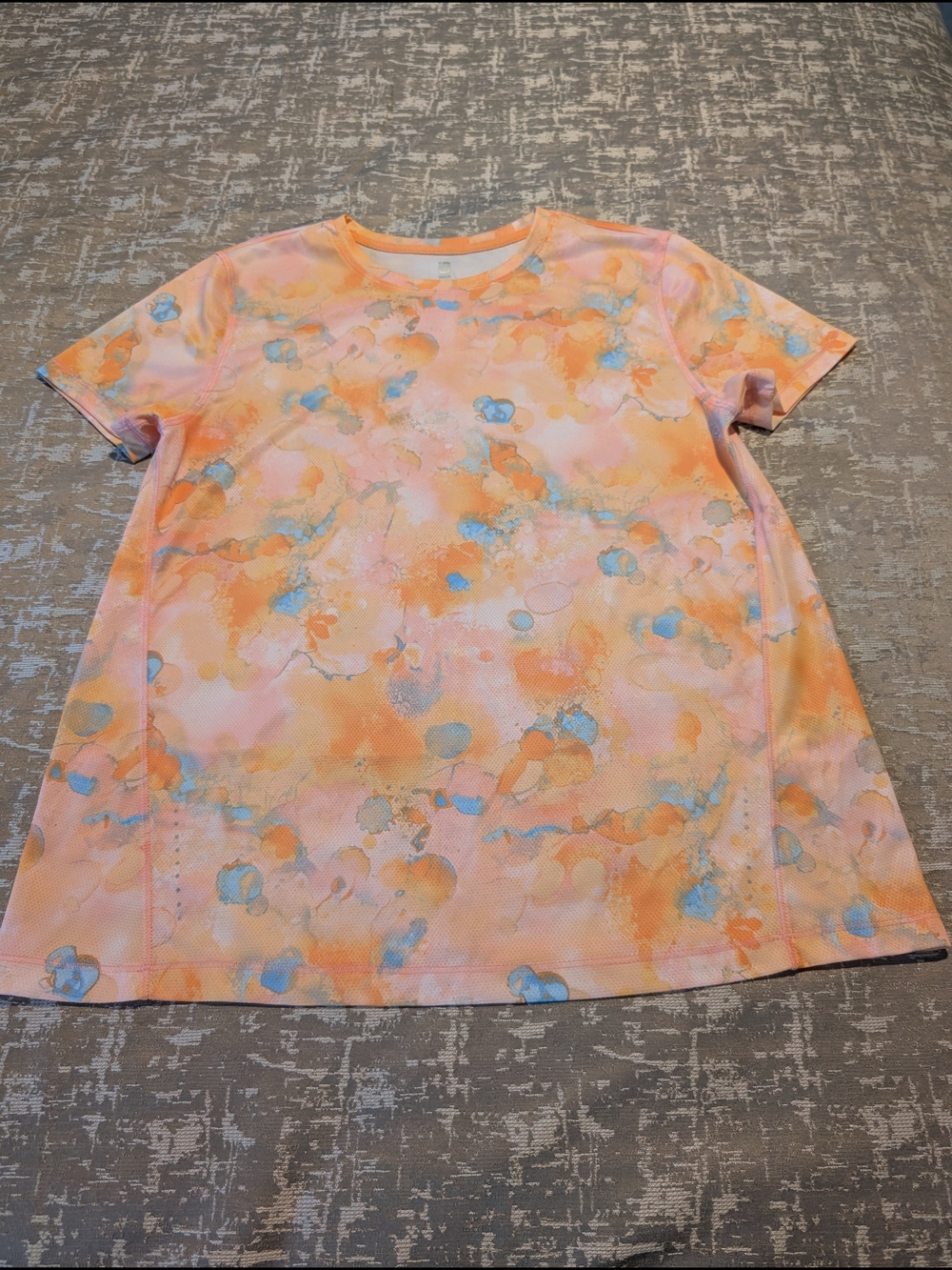 Ideology Short Sleeve Tee in Peach, Orange & Light Blue Watercolor